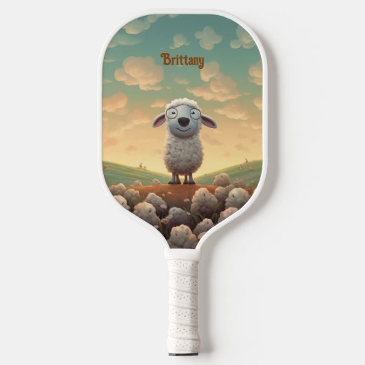 Niedliches Country Cloud Fluffy Sheep Monogram Pickleball Schläger (Vorderseite)