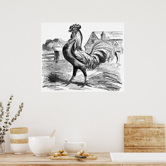 Niedliches Country Vintager Hahn-Plakat Poster (Küche)