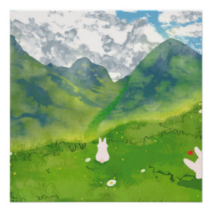Niedliches Couple Bunny in Mountain View Glossy Po Poster