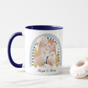 Niedliches Couple Bunny Rainbow hat ihm ihr Gesche Tasse