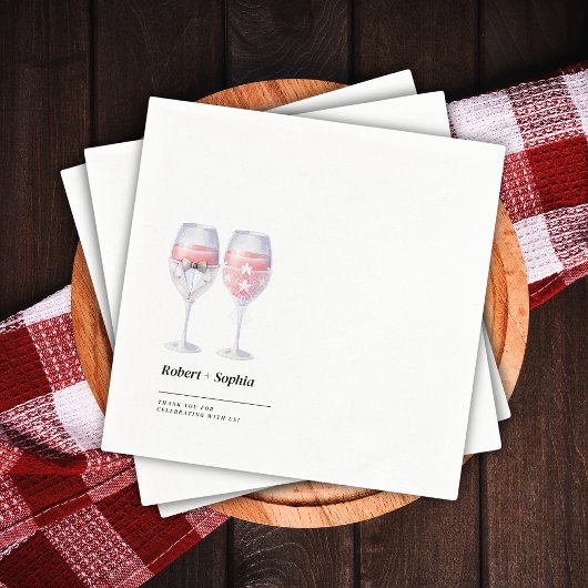 Niedliches Couple Wedge Wine Glass Weiß Minimalist Serviette