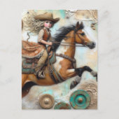 Niedliches Cowgirl auf einem Pinto Pferd Postkarte (Vorderseite)