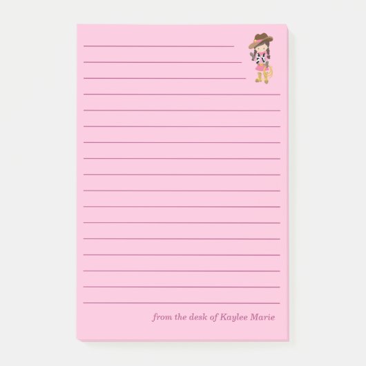 Niedliches Cowgirl Custom Lined Kids Pink Post-it Klebezettel (Vorderseite)