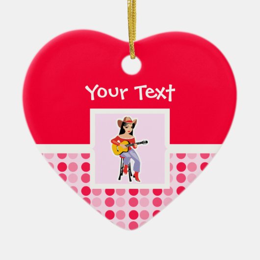 Niedliches Cowgirl mit Gitarre Keramikornament (Vorne)