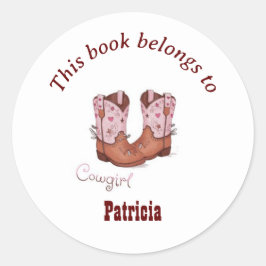 Niedliches CowGirl stiefelt dieses Buch Runder Aufkleber