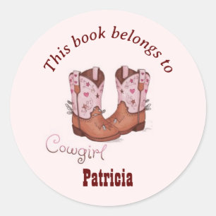 Niedliches CowGirl stiefelt dieses Buch unter Pink Runder Aufkleber
