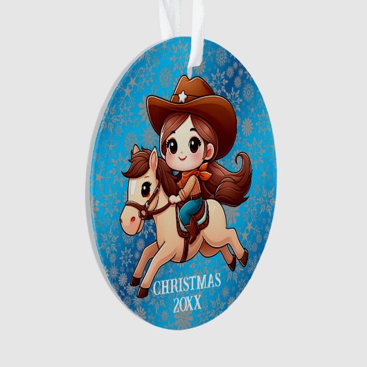Niedliches Cowgirl und Horse Western Weihnachten Ornament (Vorderseite)