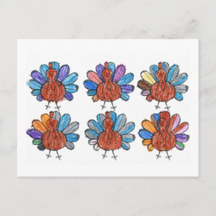 Niedliches Crayon Turkeys Kinder Kunst Postkarte