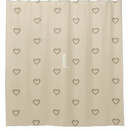 Niedliches Cream Gold Beige Hearts Monogram Muster Duschvorhang