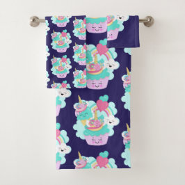 Niedliches Cupcake and Happy Ice Cream Muster Badhandtuch Set