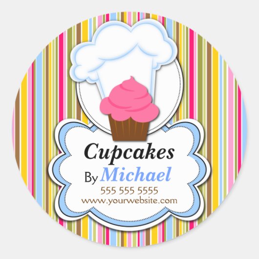 Niedliches Cupcake & Baker's Hat Bakery Box Siegel Runder Aufkleber (Vorderseite)