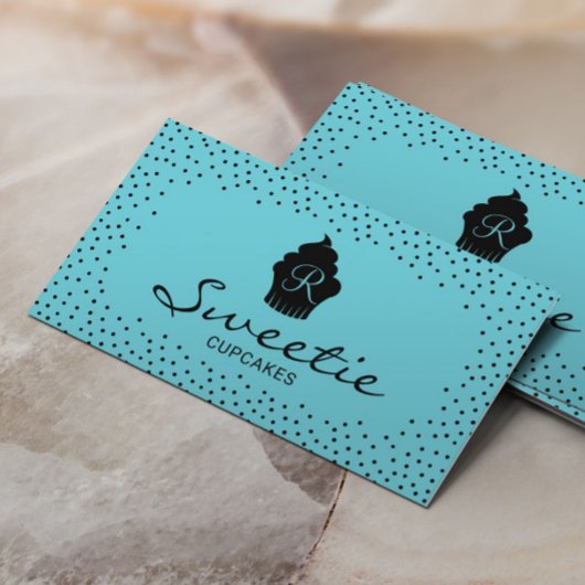 Niedliches Cupcake Logo Sweet Bakery Elegante Aqua Visitenkarte