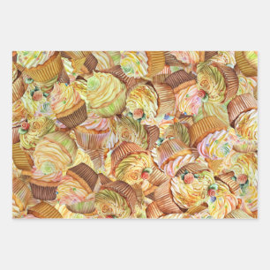 Niedliches Cupcake-Muster, Cupcake-Hintergrundmust Geschenkpapier Set