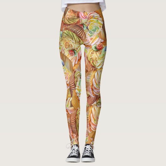Niedliches Cupcake-Muster, Cupcake-Hintergrundmust Leggings (Vorderseite)