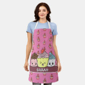 Niedliches Cupcake Muster Kawaii Pink Baker Rose G Schürze (Getragen)