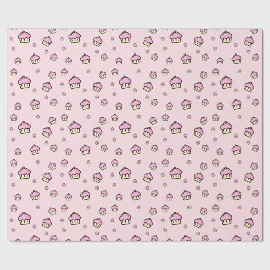 Niedliches Cupcake-Muster Pink Glossgrün Papier Geschenkpapier (Flach)