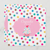 Niedliches Cupcake Party Einladung Polka Dos Rosa (Vorne/Hinten)