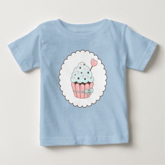 Niedliches Cupcake Pink & Minze Blue Design Baby T-shirt (Vorderseite)