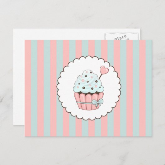 Niedliches Cupcake Pink & Minze Blue Design Postkarte (Vorne/Hinten)
