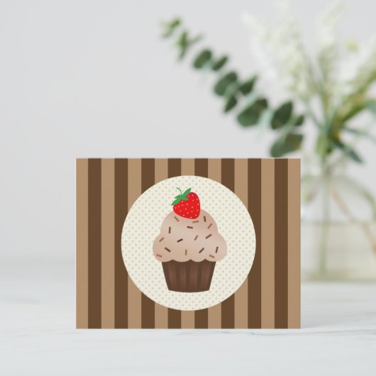 Niedliches Cupcakes Brown Stripes Design Postkarte (Stehend Vorderseite)