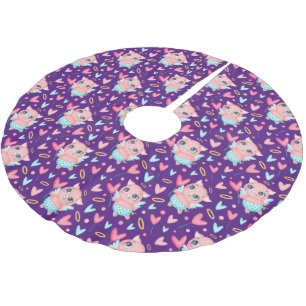 Niedliches Cupid Pig Wharkes Muster Polyester Weihnachtsbaumdecke