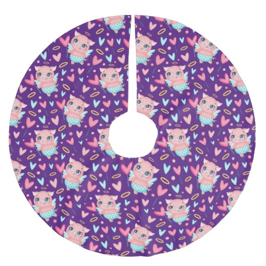 Niedliches Cupid Pig Wharkes Muster Polyester Weihnachtsbaumdecke (Vorderseite)