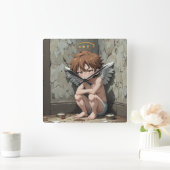 Niedliches Cupid Valentin Quadratische Wanduhr (Zuhause)