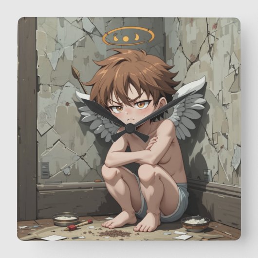 Niedliches Cupid Valentin Quadratische Wanduhr (Vorderseite)