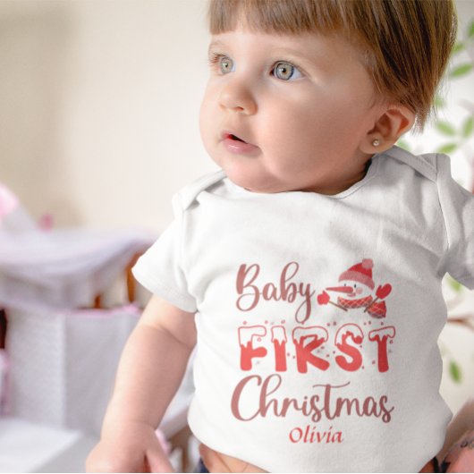 Niedliches Custom Baby's First Christmas Snowman S Baby Strampler