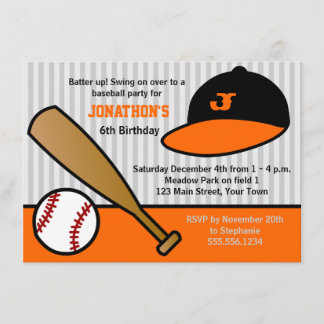 Niedliches Custom Baseball Geburtstagsparty Orange Einladung