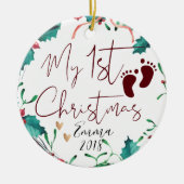 Niedliches Custom Foto Baby First Christmas Tree Keramik Ornament (Vorne)