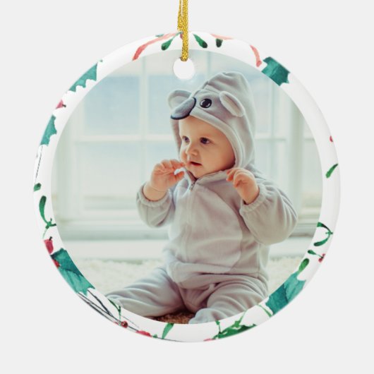 Niedliches Custom Foto Baby First Christmas Tree Keramik Ornament (Hinten)