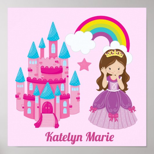 Niedliches Custom Pink Princess Castle Fairy Tale Poster (Vorne)