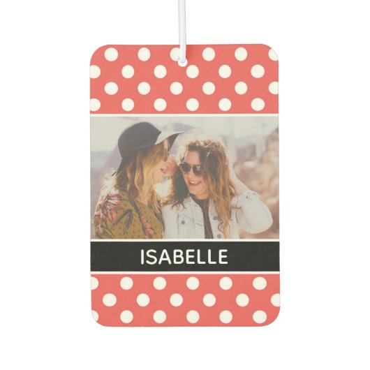 Niedliches Custom Red Polka Dot Foto Personalisier Autolufterfrischer (Vorderseite)