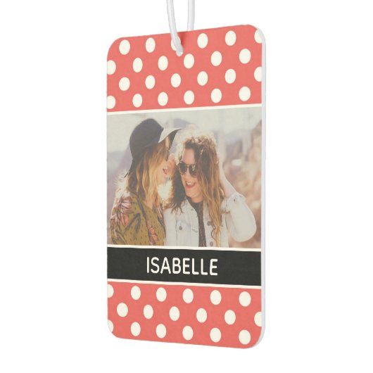 Niedliches Custom Red Polka Dot Foto Personalisier Autolufterfrischer (Links)
