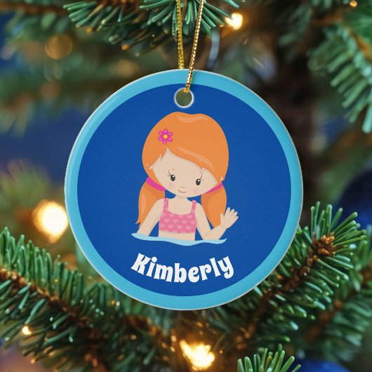 Niedliches Custom Swim Team Redhead Girl Weihnacht Keramik Ornament