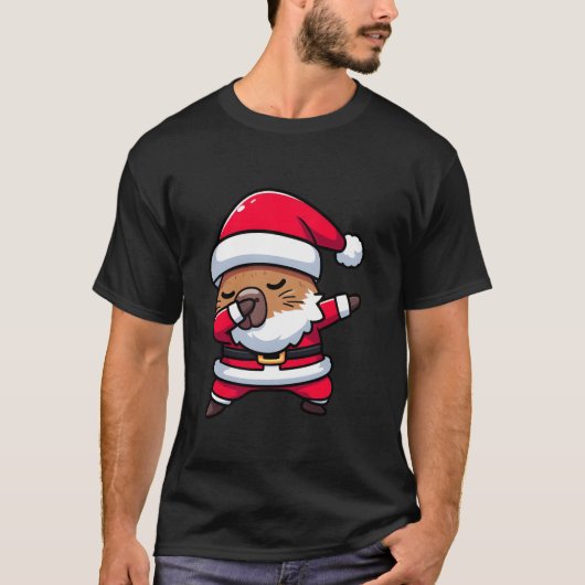 Niedliches Dabbing Capybara Im Weihnachtsmann Weih T-Shirt (Vorderseite)