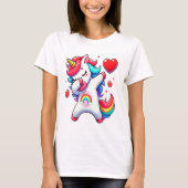 Niedliches Dabbing Unicorn HolHerz - Regenbogen Li T-Shirt (Vorderseite)