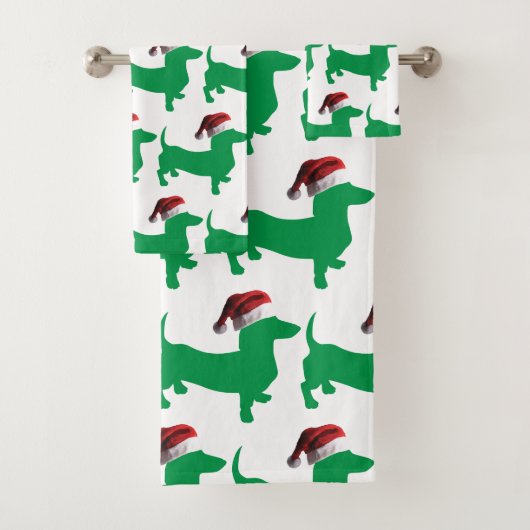 Niedliches Dachchund mit einem Weihnachtshut Badhandtuch Set (Insitu)