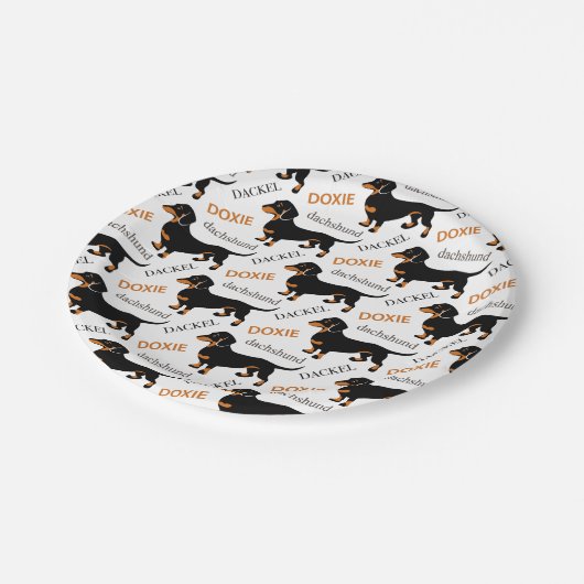Niedliches Dackel-Dackel-Hundemuster Pappteller (Schrägansicht)