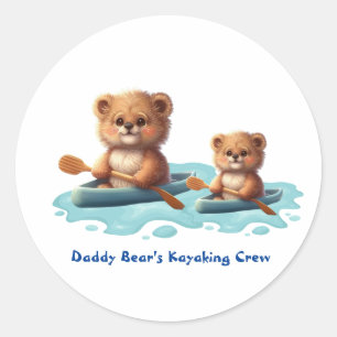 Niedliches Daddy und Baby Bear in Kayak individuel Runder Aufkleber