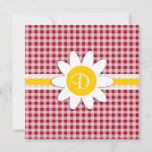Niedliches Daisy auf Carmine Red Gingham; Checked Einladung (Rückseite)