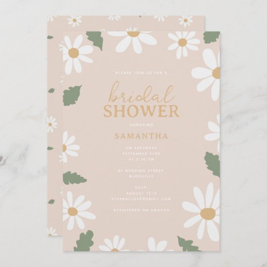 Niedliches Daisy Blume Brautparty Einladung (Vorne/Hinten)