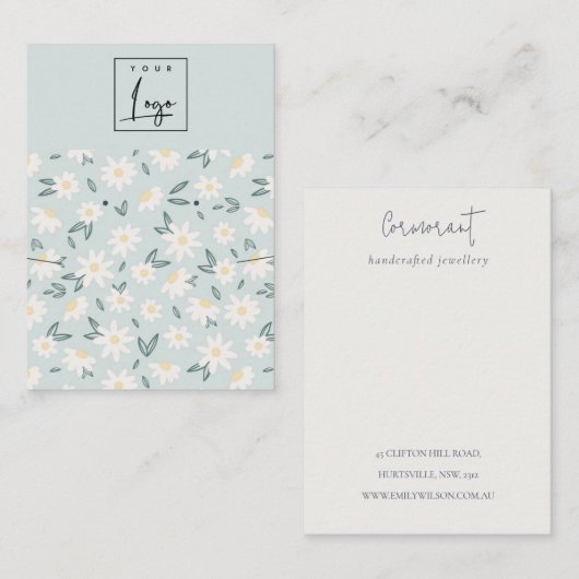 Niedliches Daisy-Floral-Aqua-Blue-Logo Visitenkarte (Vorne/Hinten)