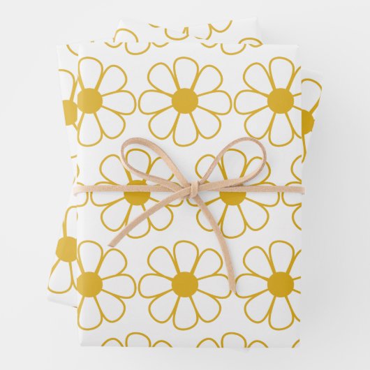 Niedliches Daisy Muster Mustard Gold und White Geschenkpapier Set (Beispiel)