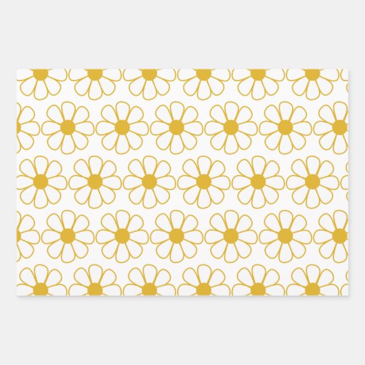Niedliches Daisy Muster Mustard Gold und White Geschenkpapier Set (Vorderseite)