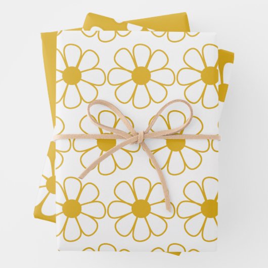 Niedliches Daisy Muster Mustard Gold und White Geschenkpapier Set (Beispiel)