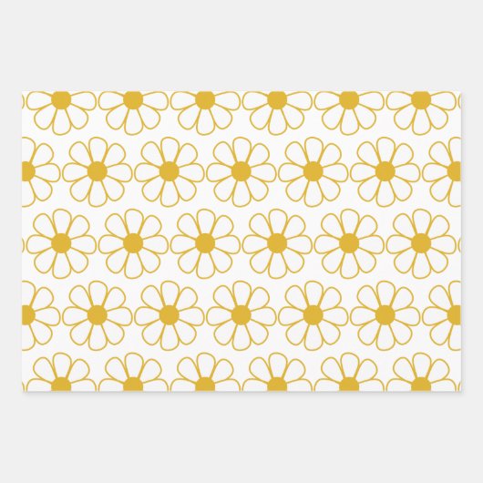 Niedliches Daisy Muster Mustard Gold und White Geschenkpapier Set (Vorderseite)