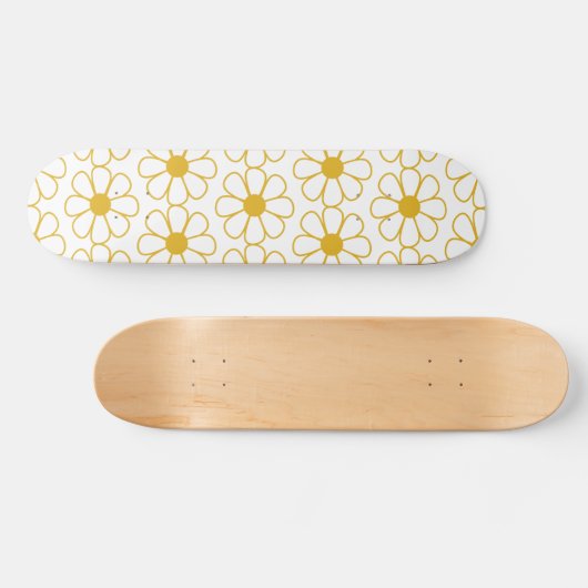 Niedliches Daisy Muster Mustard Gold und White Skateboard (Horizontal)