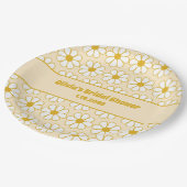 Niedliches Daisy Muster Mustard White Creme Pappteller (Schrägansicht)